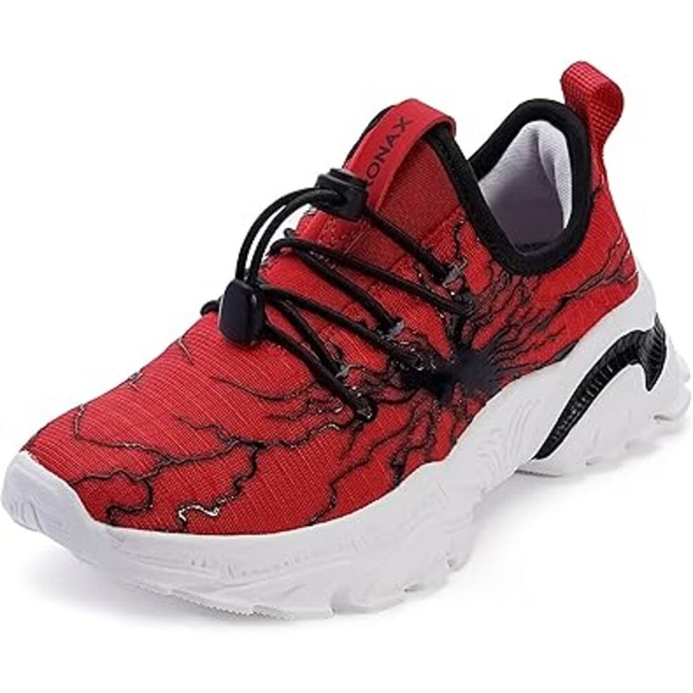 Bronax Red Black Lightning Bolt Lace-Up Running Athletic Shoes Men's 42 / 8.5